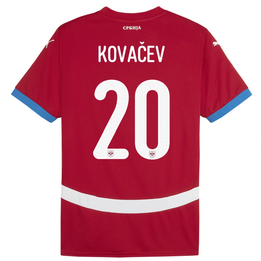 Kids Football Serbia Milan Kovacev #20 Red Home Jersey 24-26 T-Shirt Za