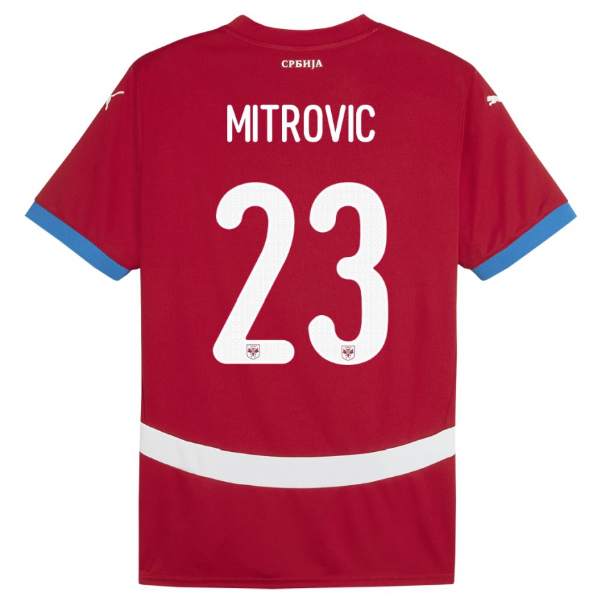 Kids Football Serbia Vuk Mitrovic #23 Red Home Jersey 24-26 T-Shirt Za