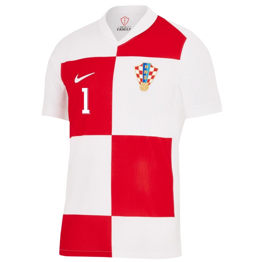 Kids Football Croatia Dominik Livakovic #1 White Red Home Jersey 24-26 T-Shirt Za