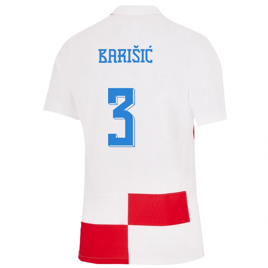 Kids Football Croatia Borna Barisic #3 White Red Home Jersey 24-26 T-Shirt Za