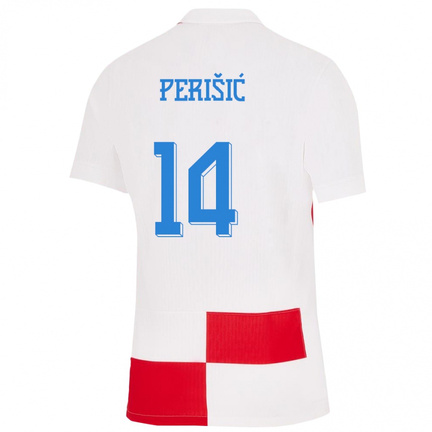 Kids Football Croatia Ivan Perisic #14 White Red Home Jersey 24-26 T-Shirt Za