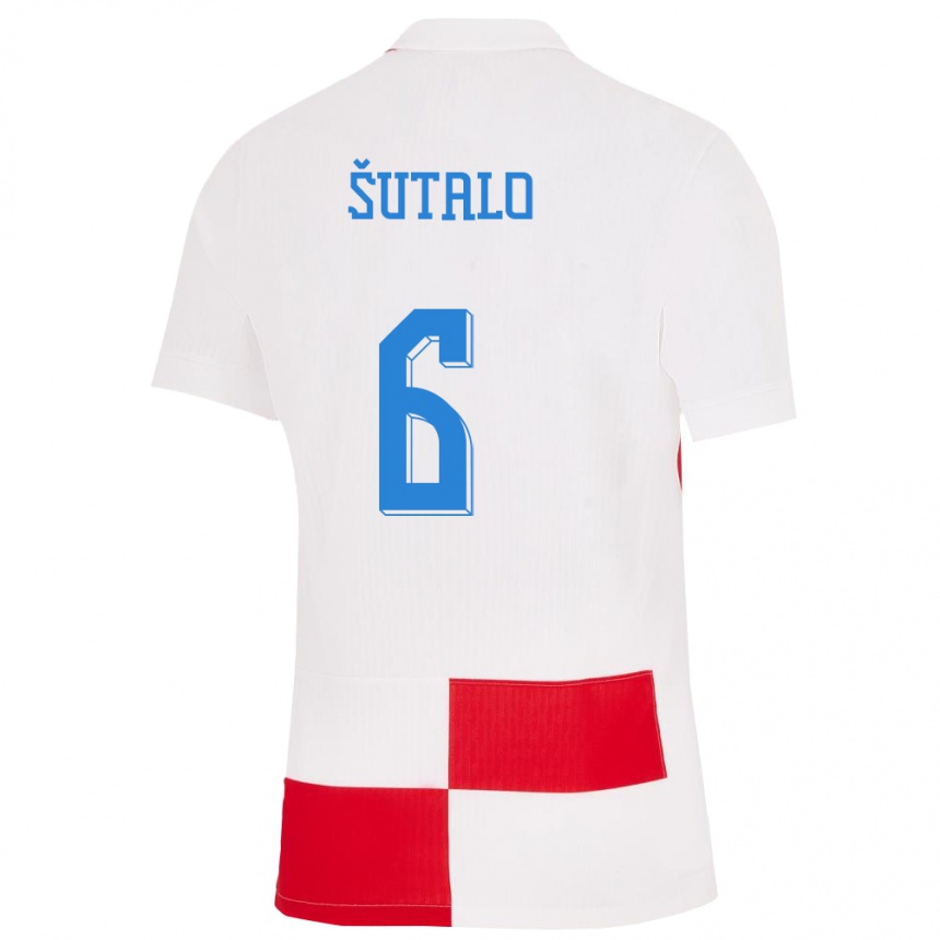 Kids Football Croatia Josip Sutalo #6 White Red Home Jersey 24-26 T-Shirt Za