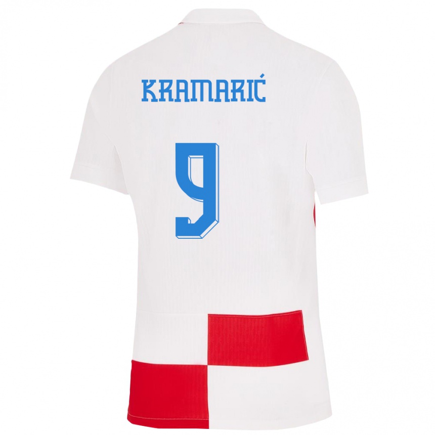 Kids Football Croatia Andrej Kramaric #9 White Red Home Jersey 24-26 T-Shirt Za