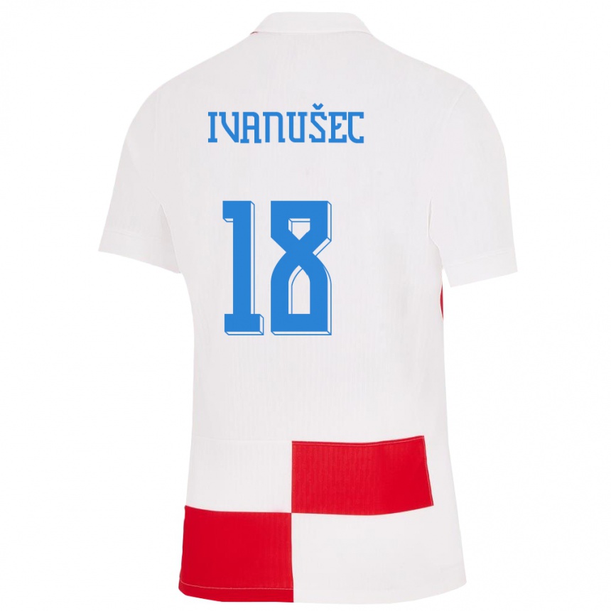 Kids Football Croatia Luka Ivanusec #18 White Red Home Jersey 24-26 T-Shirt Za