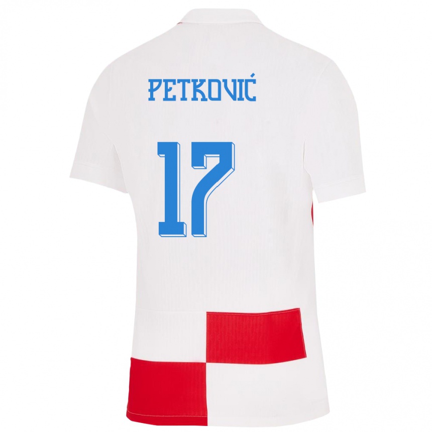 Kids Football Croatia Bruno Petkovic #17 White Red Home Jersey 24-26 T-Shirt Za