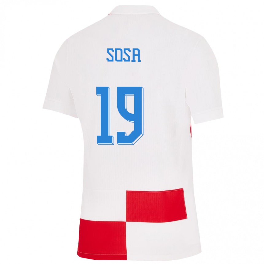 Kids Football Croatia Borna Sosa #19 White Red Home Jersey 24-26 T-Shirt Za