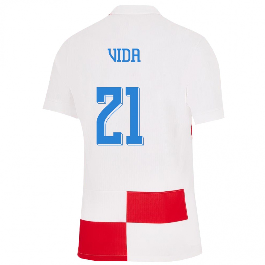 Kids Football Croatia Domagoj Vida #21 White Red Home Jersey 24-26 T-Shirt Za