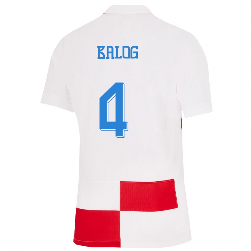 Kids Football Croatia Leonarda Balog #4 White Red Home Jersey 24-26 T-Shirt Za