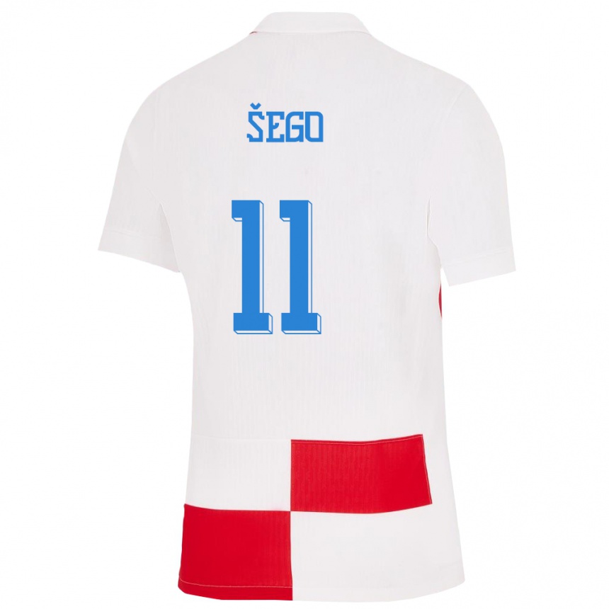 Kids Football Croatia Michele Sego #11 White Red Home Jersey 24-26 T-Shirt Za