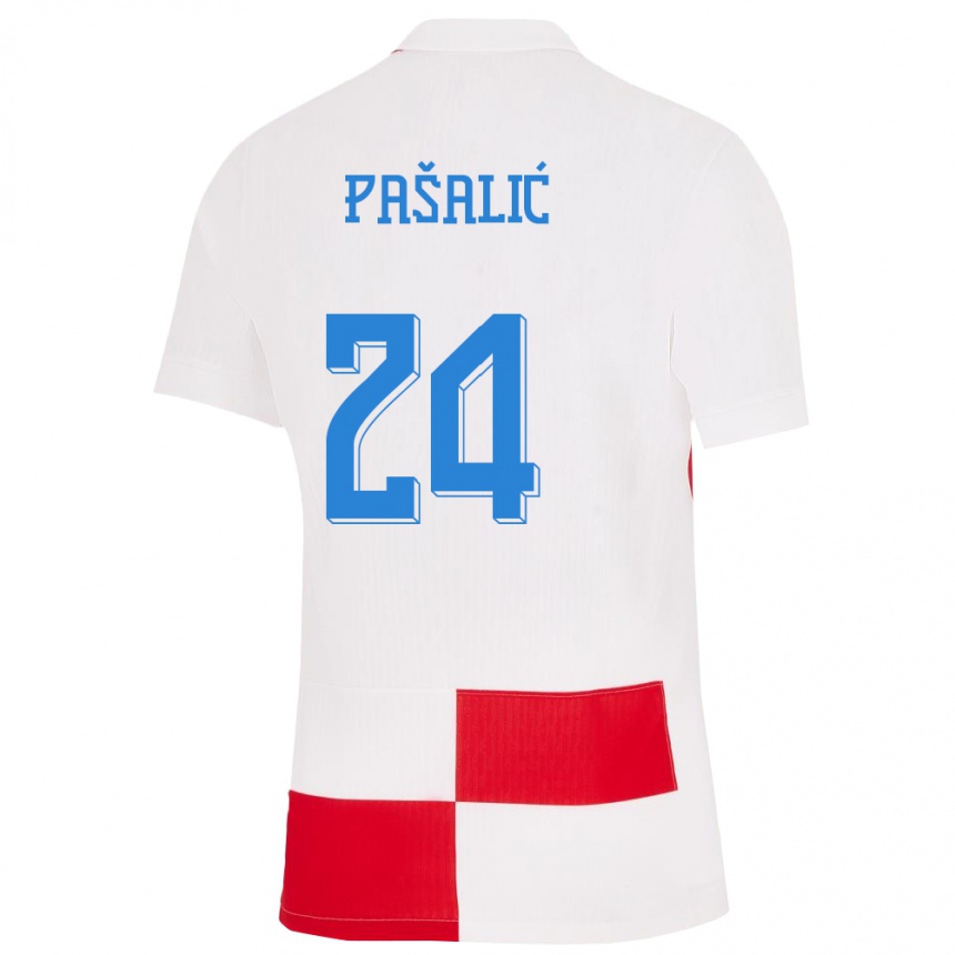 Kids Football Croatia Marco Pasalic #24 White Red Home Jersey 24-26 T-Shirt Za