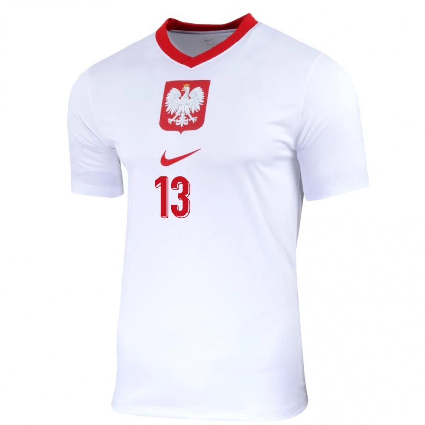 Kids Football Poland Katarzyna Konat #13 White Home Jersey 24-26 T-Shirt Za