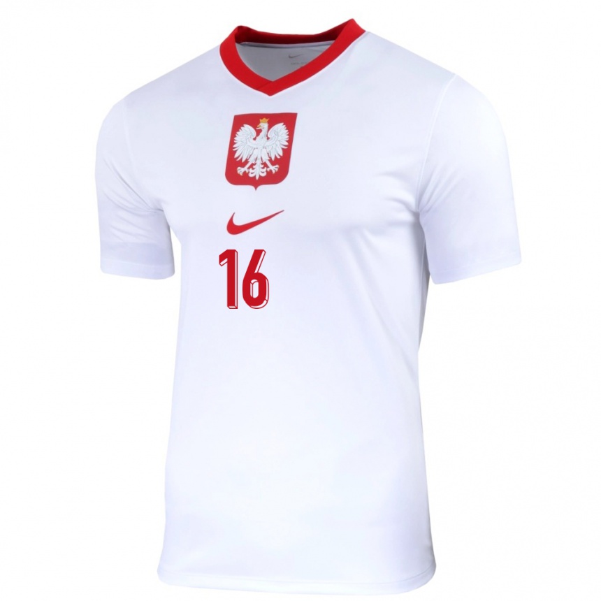 Kids Football Poland Maksymilian Sznaucner #16 White Home Jersey 24-26 T-Shirt Za