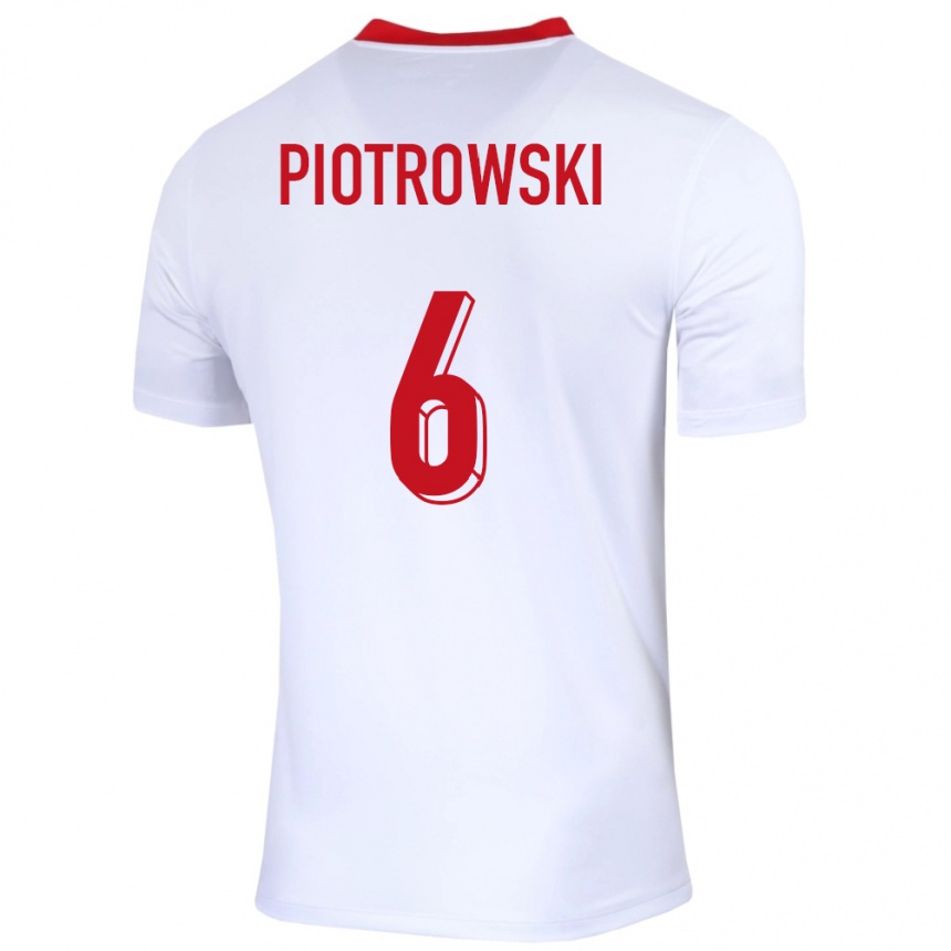 Kids Football Poland Jakub Piotrowski #6 White Home Jersey 24-26 T-Shirt Za