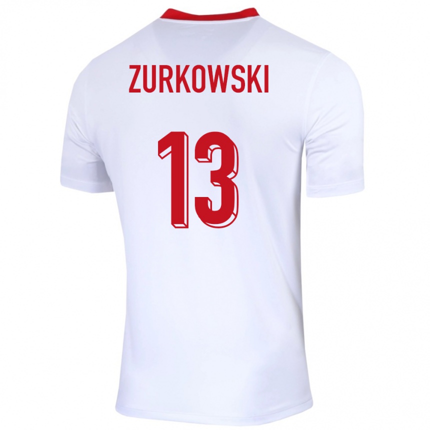 Kids Football Poland Szymon Zurkowski #13 White Home Jersey 24-26 T-Shirt Za