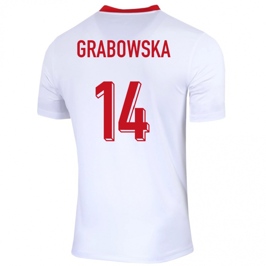 Kids Football Poland Dominika Grabowska #14 White Home Jersey 24-26 T-Shirt Za