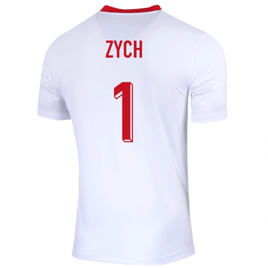 Kids Football Poland Oliwier Zych #1 White Home Jersey 24-26 T-Shirt Za