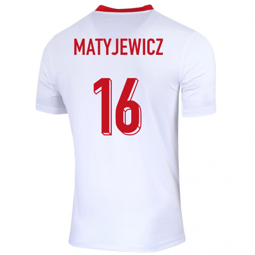 Kids Football Poland Wiktor Matyjewicz #16 White Home Jersey 24-26 T-Shirt Za