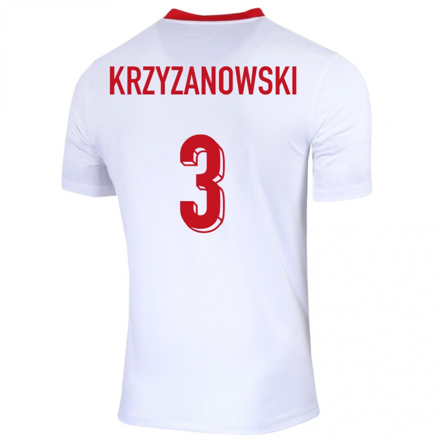 Kids Football Poland Jakub Krzyzanowski #3 White Home Jersey 24-26 T-Shirt Za