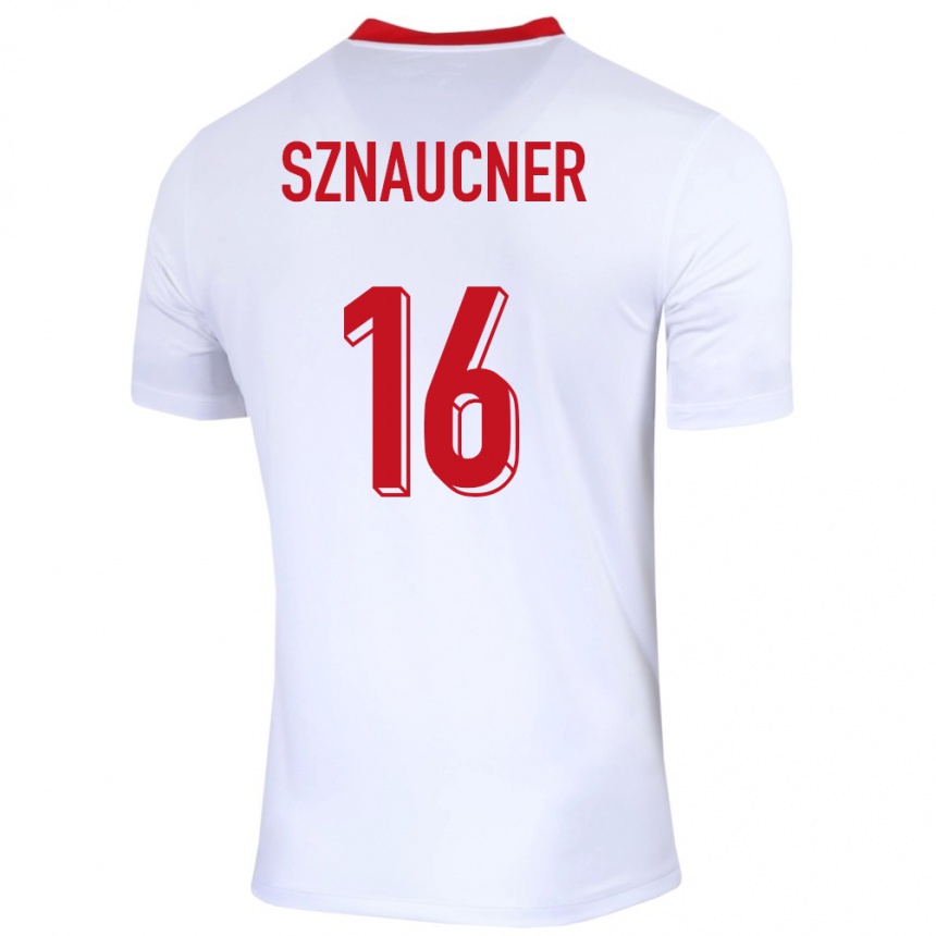 Kids Football Poland Maksymilian Sznaucner #16 White Home Jersey 24-26 T-Shirt Za