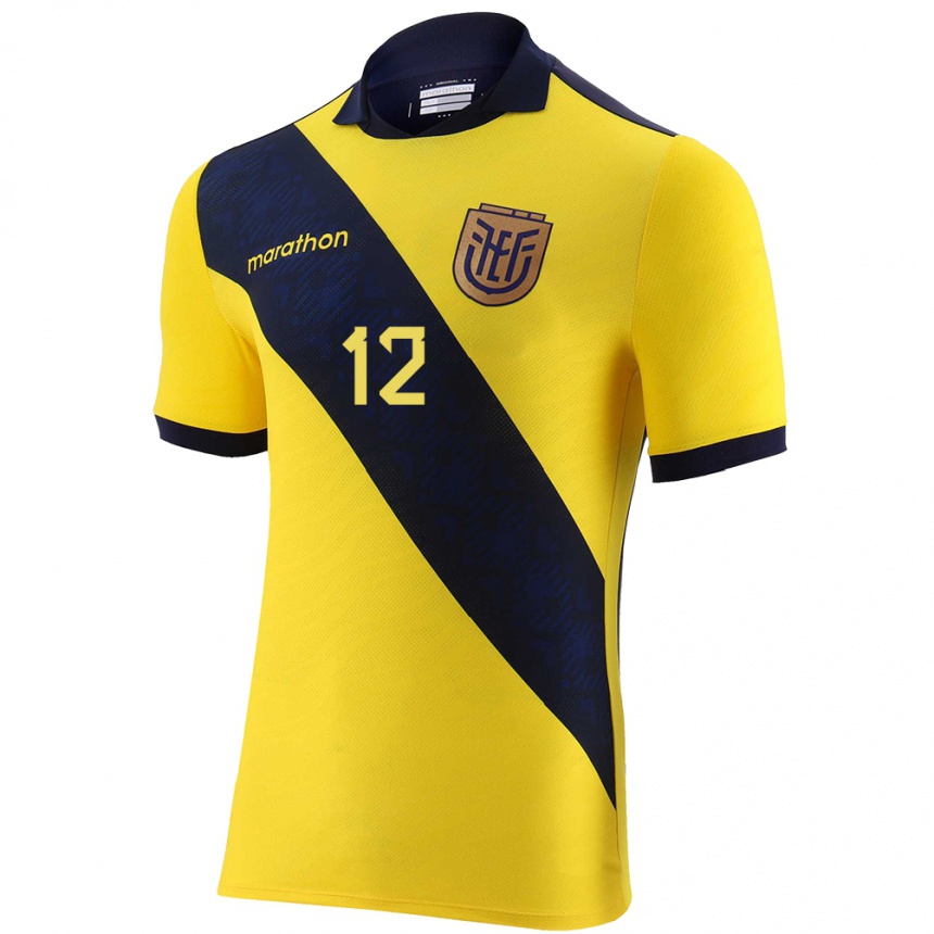 Kids Football Ecuador Gonzalo Valle #12 Yellow Home Jersey 24-26 T-Shirt Za