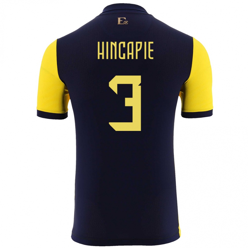 Kids Football Ecuador Piero Hincapie #3 Yellow Home Jersey 24-26 T-Shirt Za