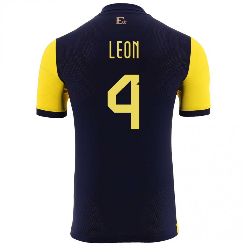 Kids Football Ecuador Fernando Leon #4 Yellow Home Jersey 24-26 T-Shirt Za