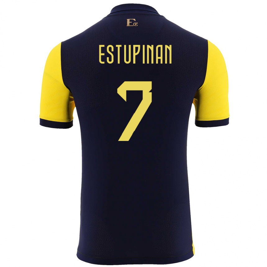 Kids Football Ecuador Pervis Estupinan #7 Yellow Home Jersey 24-26 T-Shirt Za