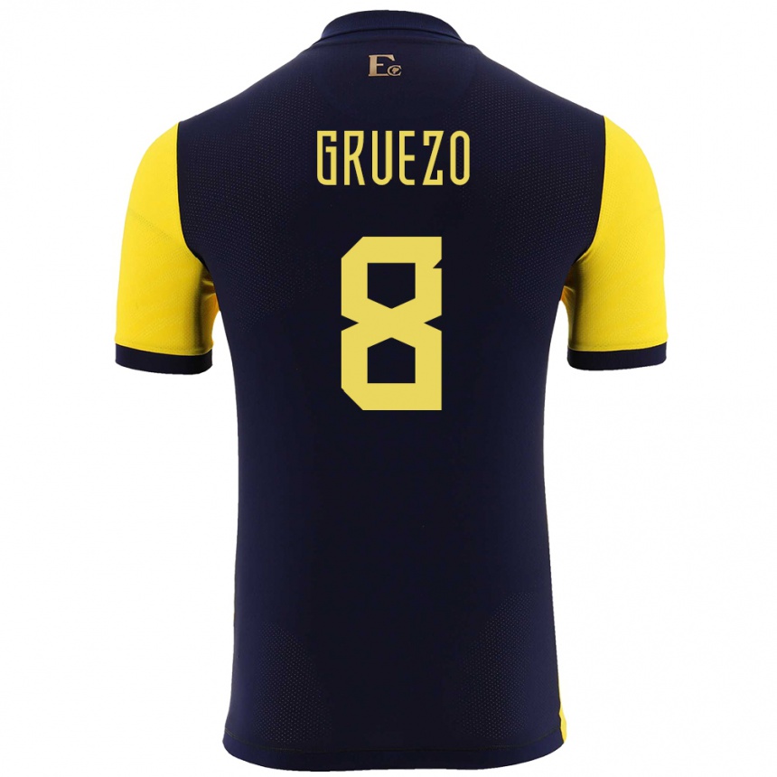 Kids Football Ecuador Carlos Gruezo #8 Yellow Home Jersey 24-26 T-Shirt Za