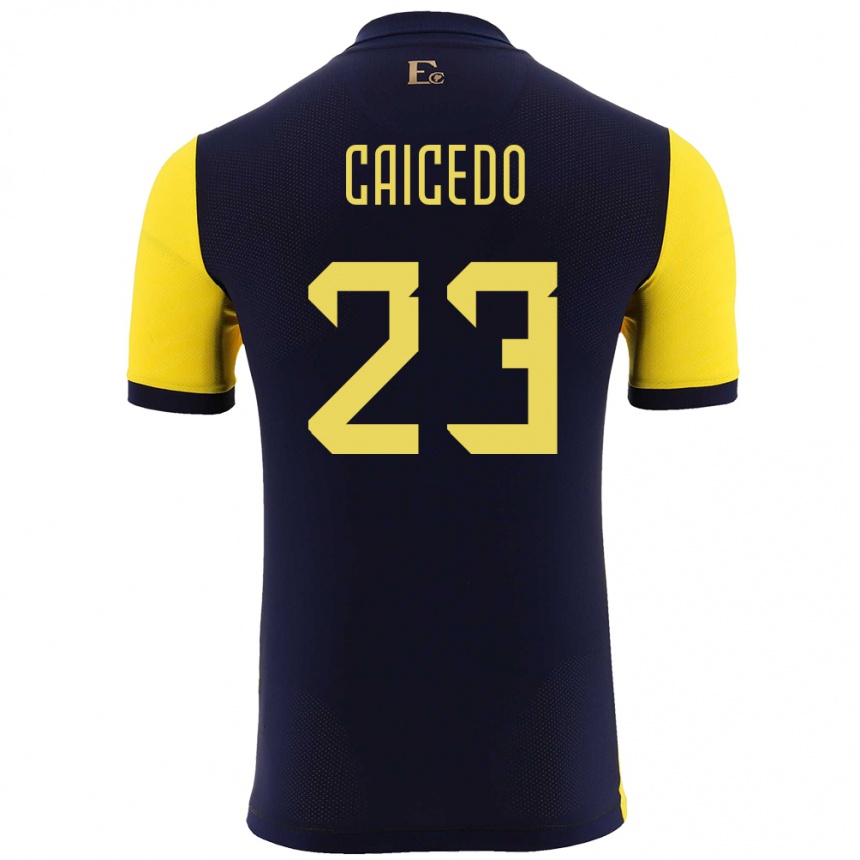 Kids Football Ecuador Moises Caicedo #23 Yellow Home Jersey 24-26 T-Shirt Za