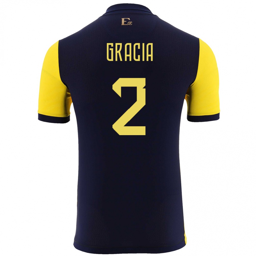 Kids Football Ecuador Ericka Gracia #2 Yellow Home Jersey 24-26 T-Shirt Za