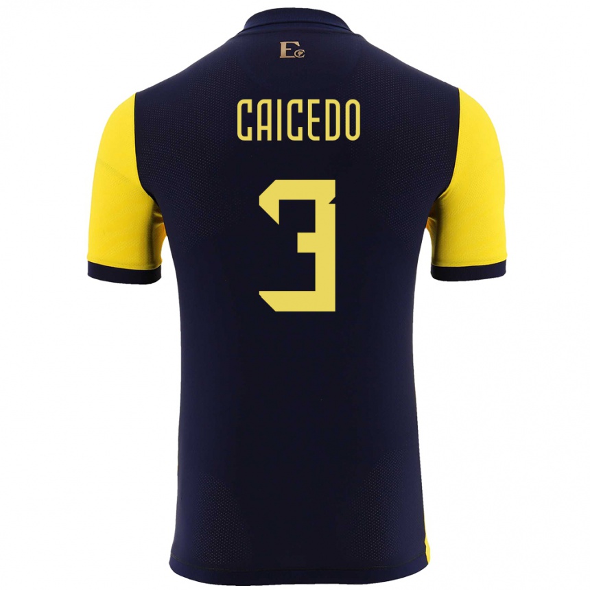 Kids Football Ecuador Jessy Caicedo #3 Yellow Home Jersey 24-26 T-Shirt Za