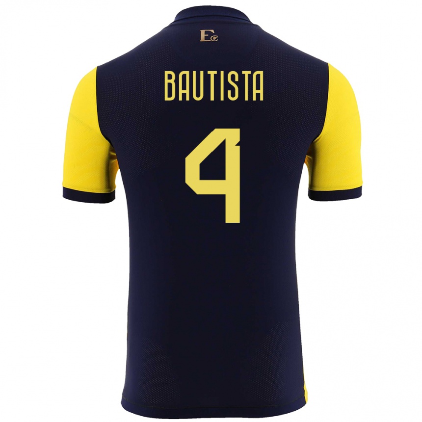 Kids Football Ecuador Davis Bautista #4 Yellow Home Jersey 24-26 T-Shirt Za