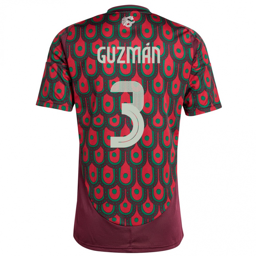 Kids Football Mexico Victor Guzman #3 Maroon Home Jersey 24-26 T-Shirt Za