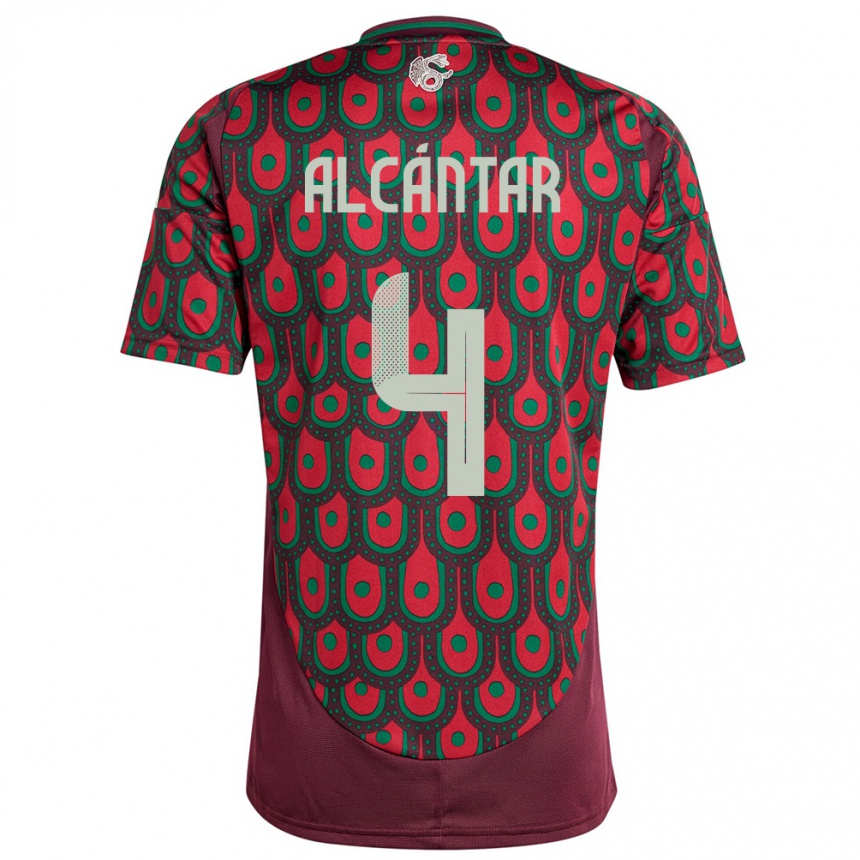 Kids Football Mexico Jesus Alcantar #4 Maroon Home Jersey 24-26 T-Shirt Za