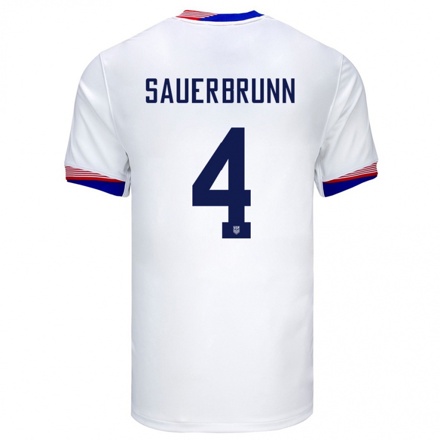 Kids Football United States Becky Sauerbrunn #4 White Home Jersey 24-26 T-Shirt Za