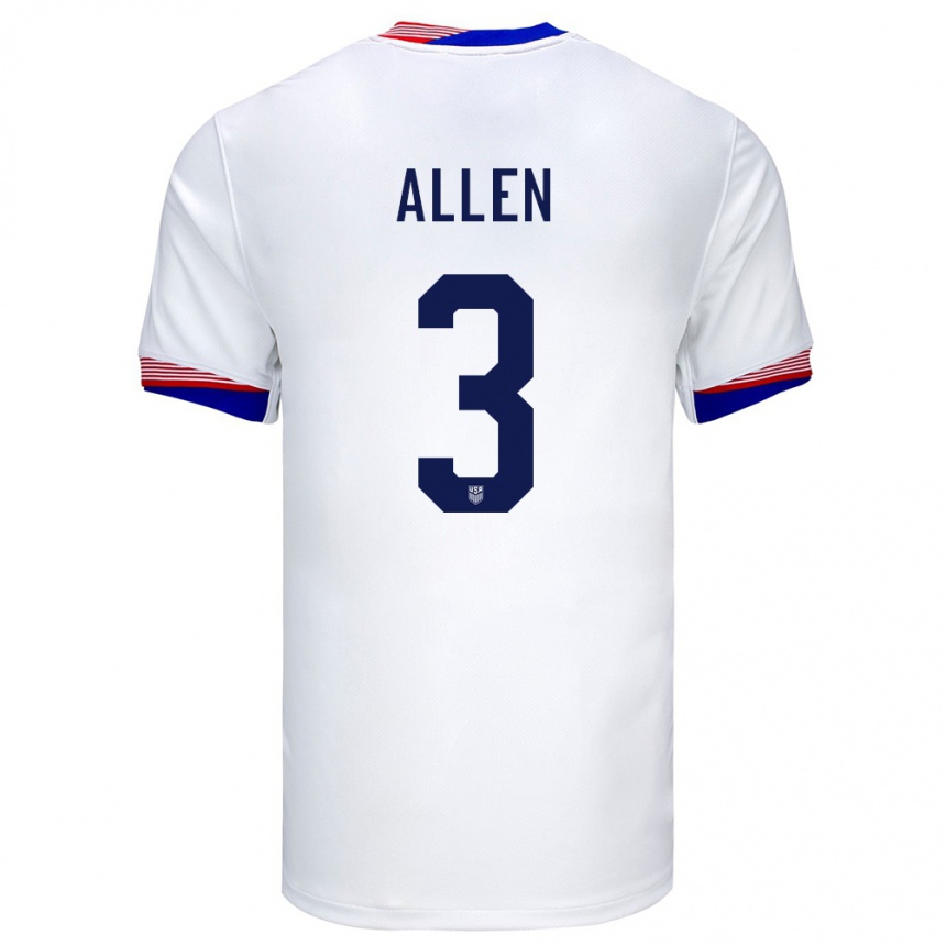 Kids Football United States Noah Allen #3 White Home Jersey 24-26 T-Shirt Za