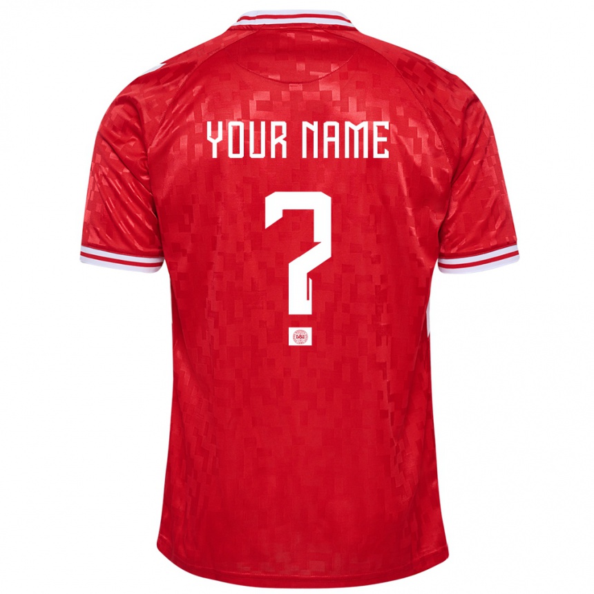 Kids Football Denmark Your Name #0 Red Home Jersey 24-26 T-Shirt Za