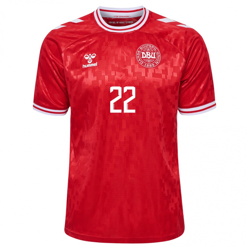 Kids Football Denmark Kathrine Larsen #22 Red Home Jersey 24-26 T-Shirt Za