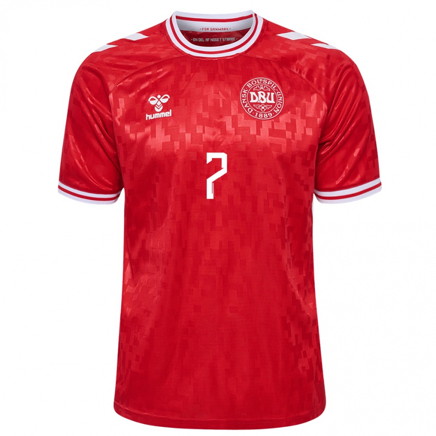 Kids Football Denmark Lauge Sandgrav #7 Red Home Jersey 24-26 T-Shirt Za