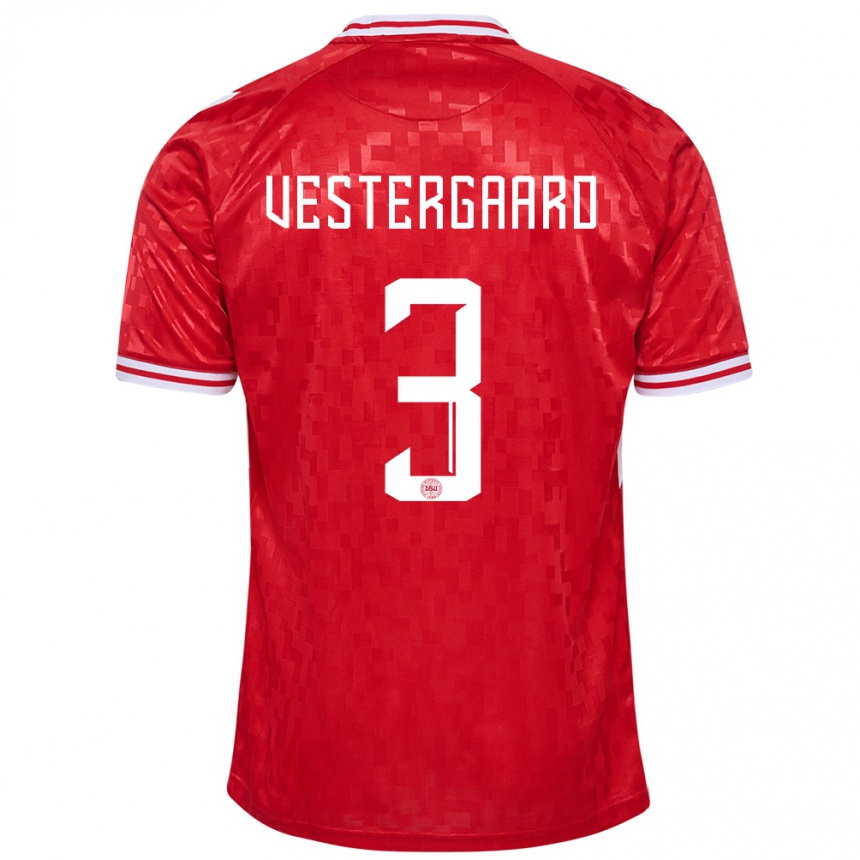 Kids Football Denmark Jannik Vestergaard #3 Red Home Jersey 24-26 T-Shirt Za