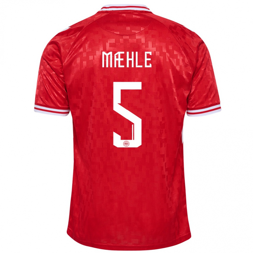 Kids Football Denmark Joakim Maehle #5 Red Home Jersey 24-26 T-Shirt Za