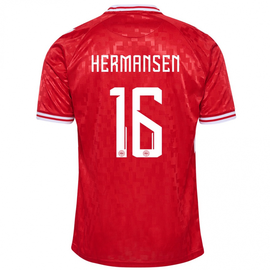 Kids Football Denmark Mads Hermansen #16 Red Home Jersey 24-26 T-Shirt Za