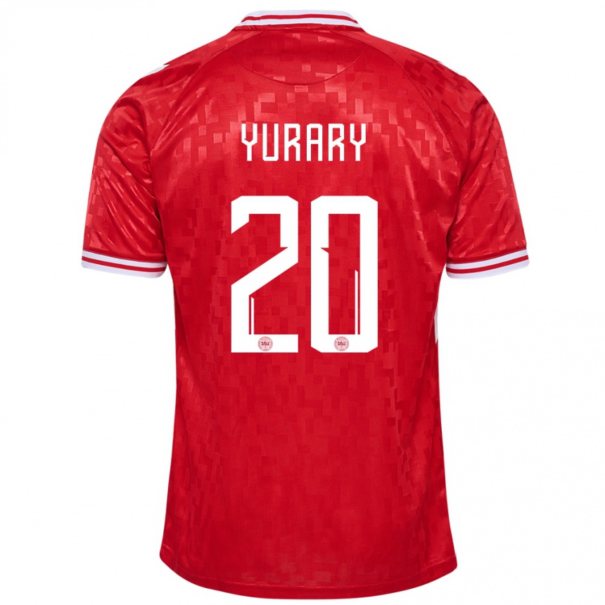 Kids Football Denmark Yussuf Poulsen #20 Red Home Jersey 24-26 T-Shirt Za