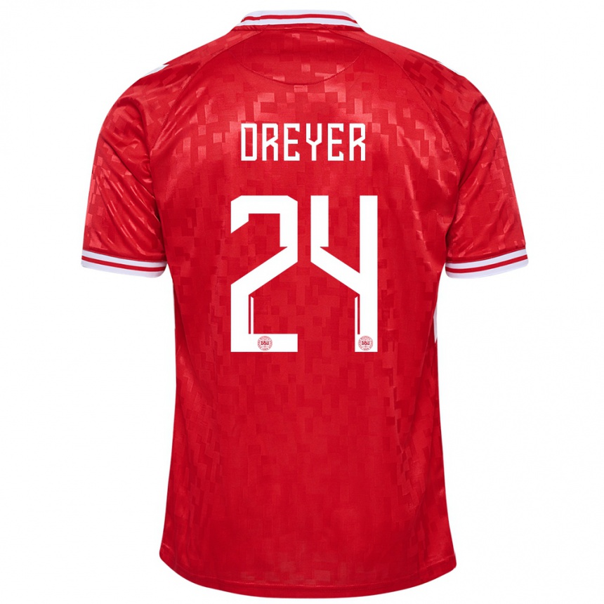 Kids Football Denmark Anders Dreyer #24 Red Home Jersey 24-26 T-Shirt Za