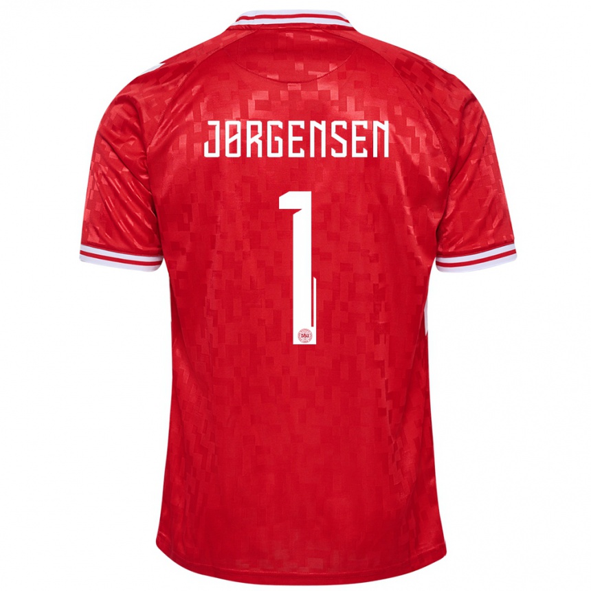 Kids Football Denmark Filip Jørgensen #1 Red Home Jersey 24-26 T-Shirt Za