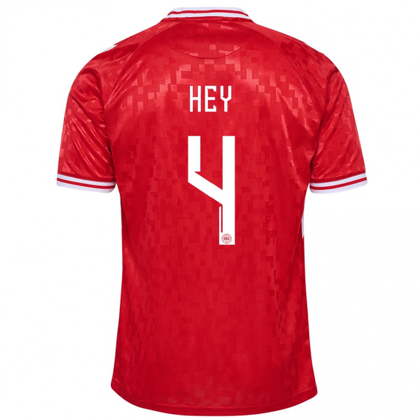 Kids Football Denmark Lucas Hey #4 Red Home Jersey 24-26 T-Shirt Za