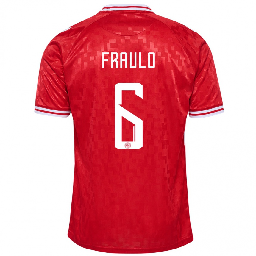 Kids Football Denmark Oscar Fraulo #6 Red Home Jersey 24-26 T-Shirt Za