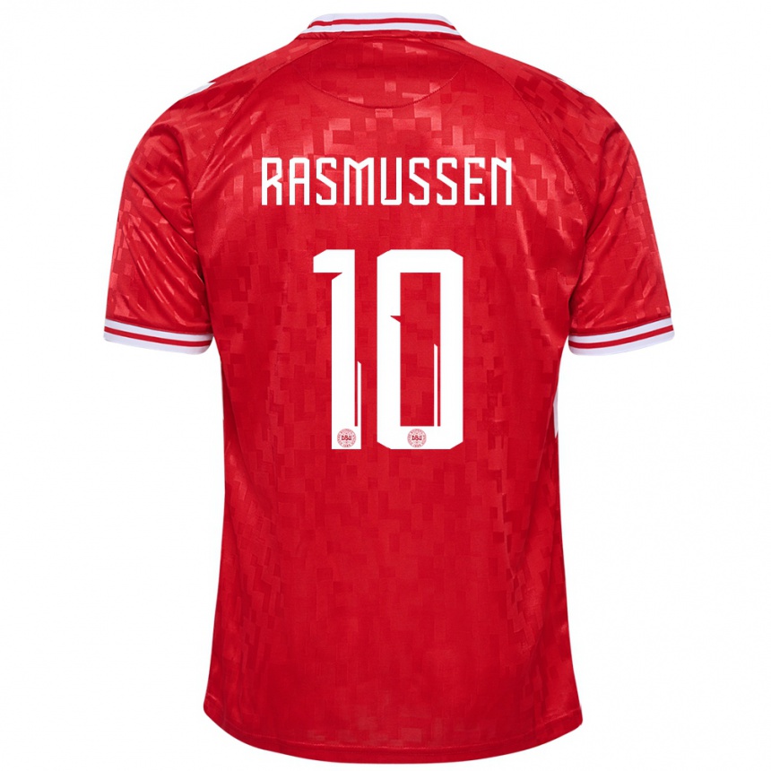 Kids Football Denmark Christian Rasmussen #10 Red Home Jersey 24-26 T-Shirt Za