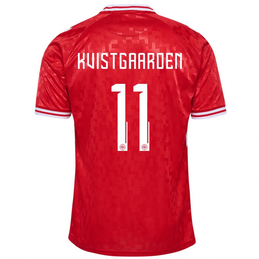 Kids Football Denmark Mathias Kvistgaarden #11 Red Home Jersey 24-26 T-Shirt Za