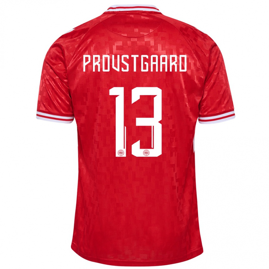 Kids Football Denmark Oliver Provstgaard #13 Red Home Jersey 24-26 T-Shirt Za